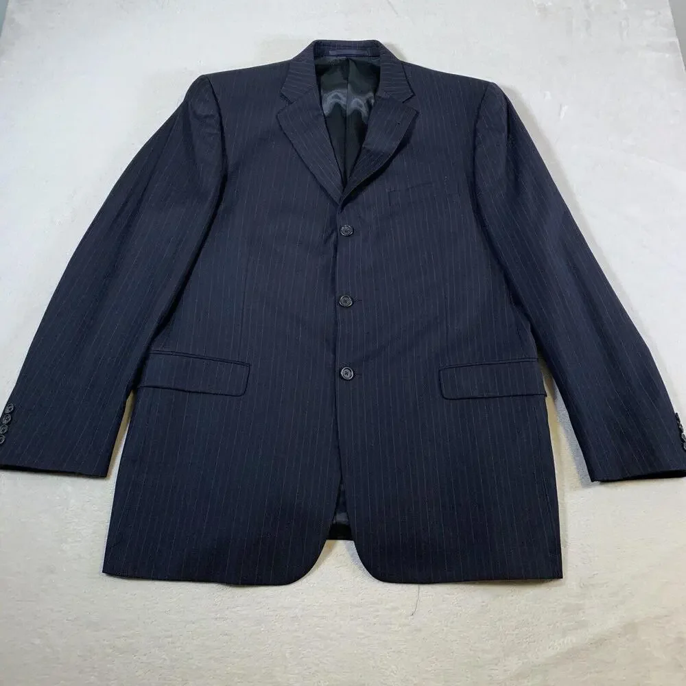 Burberry London Blazer Men's Sport Coat Size 44L Blue 100% Wool Formal Business‎